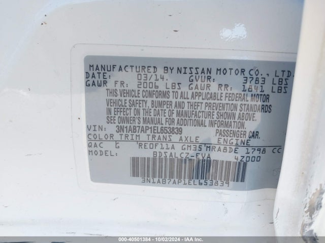 Nissan SENTRA S 2014 3N1AB7AP1EL653839 Image 9