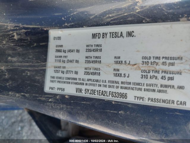 5YJ3E1EA2LF633966 Tesla Model 3 Standard Range Plus Rear-wheel Drive/standard Range Rear-wheel Drive