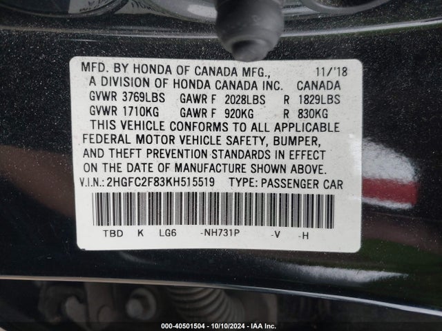Honda Civic Sport 2019 2HGFC2F83KH515519 Image 9