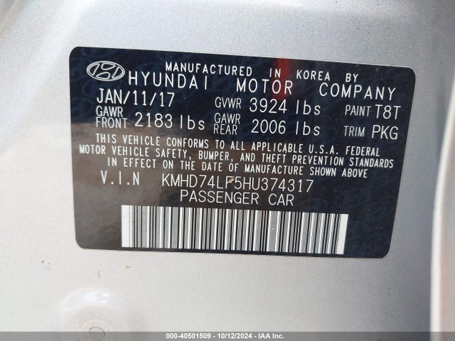 Hyundai ELANTRA SE 2017 KMHD74LF5HU374317 Image 9