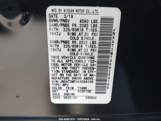 Nissan ROGUE SV 2019 JN8AT2MT4KW264189 Image 9