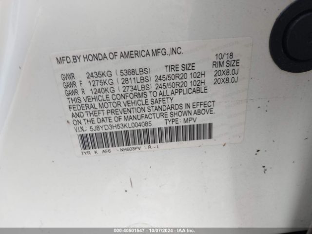 5J8YD3H53KL004085 Acura Mdx Tech Pkg