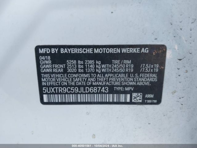 5UXTR9C59JLD68743 BMW X3 Xdrive30i