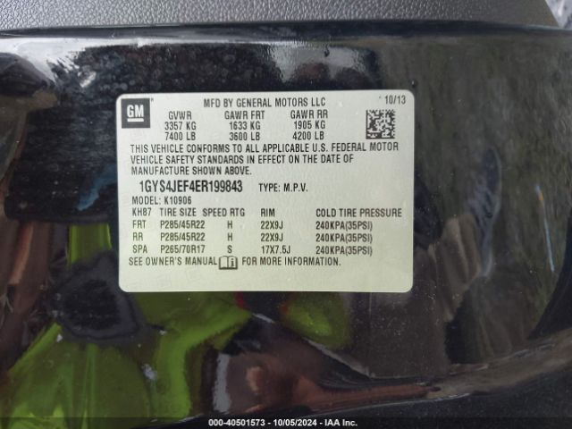 1GYS4JEF4ER199843 Cadillac Escalade Esv Premium