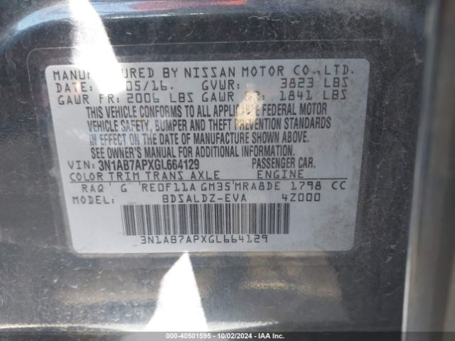 3N1AB7APXGL664129 Nissan SENTRA SV