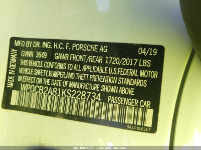 WP0CB2A81KS228734 Porsche 718 Boxster S