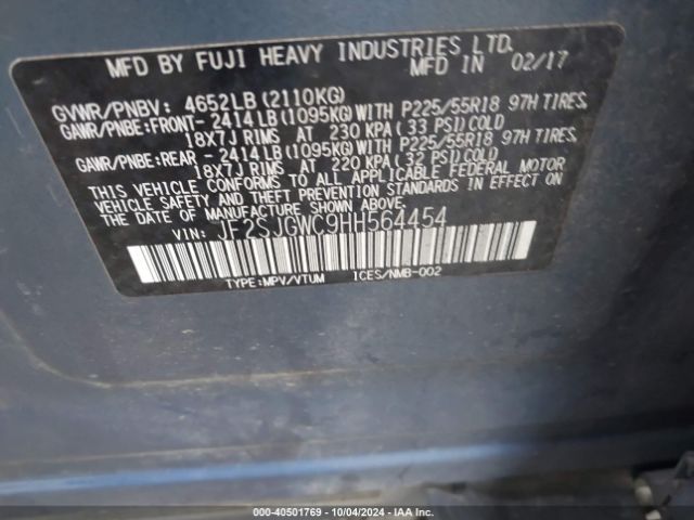 JF2SJGWC9HH564454 Subaru Forester 2.0xt Touring