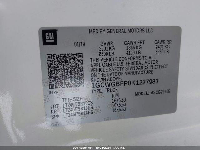 1GCWGBFP0K1227983 Chevrolet Express 2500 Work Van