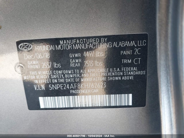 Hyundai SONATA SE 2019 5NPE24AF8KH762623 Image 9