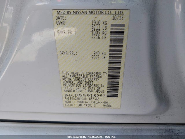 Nissan Altima 2.5 S 2015 1N4AL3APXFN918283 Image 9