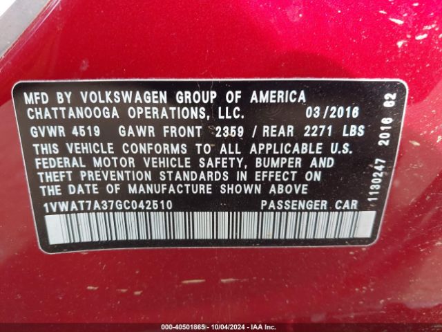 1VWAT7A37GC042510 Volkswagen Passat 1.8t R-line