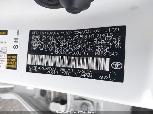 JTDEAMDE4MJ000115 Toyota Corolla Hybrid Le