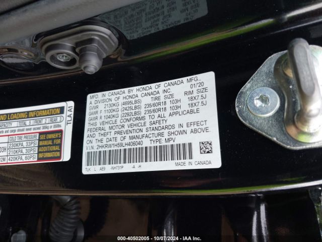 2HKRW1H59LH406040 Honda Cr-v 2wd Ex