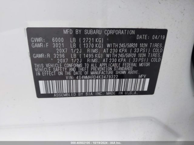 4S4WMARD4K3479322 Subaru Ascent Touring