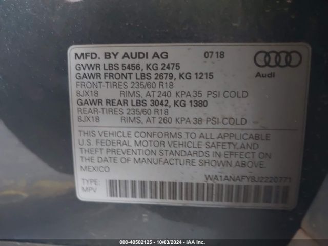 WA1ANAFY8J2220771 Audi Q5 2.0t Premium/2.0t Tech Premium