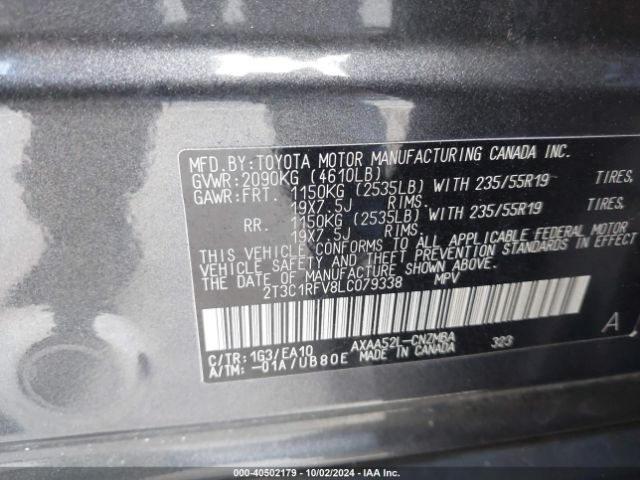 2T3C1RFV8LC079338 Toyota Rav4 Xle Premium