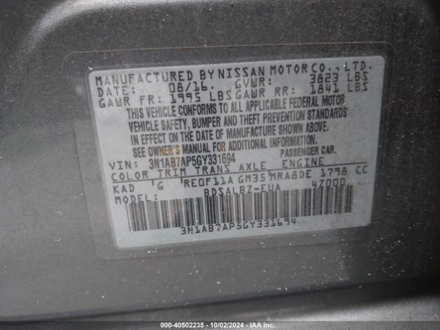 3N1AB7AP5GY331694 Nissan SENTRA S