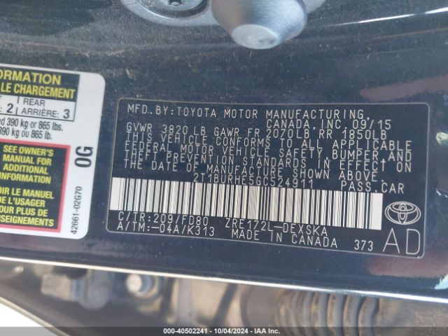 2T1BURHE5GC524911 Toyota Corolla S