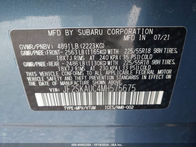 JF2SKAUC4MH575675 Subaru Forester Limited