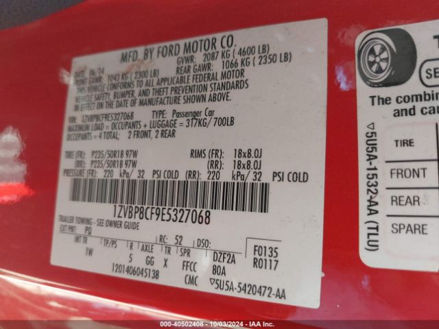 1ZVBP8CF9E5327068 Ford MUSTANG GT
