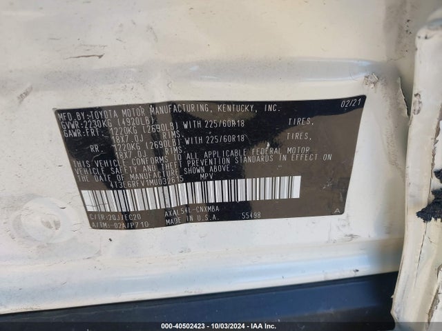 4T3E6RFV1MU032615 Toyota Rav4 Hybrid Xse