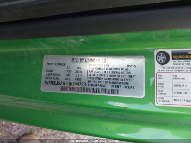WMEEJ9AA7GK844793 Smart Fortwo Electric Drive Passion