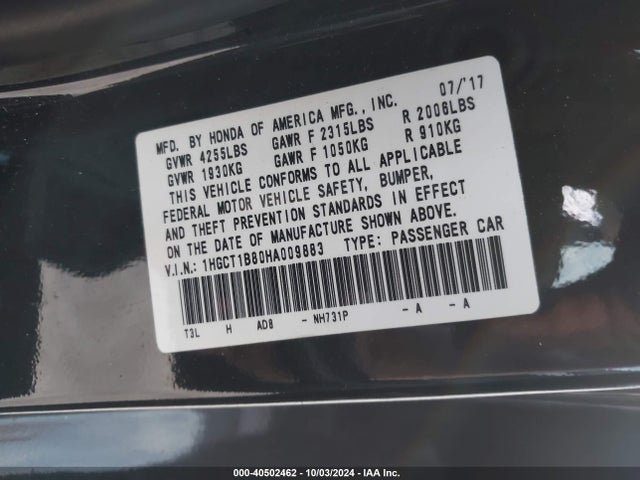 Honda Accord Ex-l 2017 1HGCT1B80HA009883 Image 9