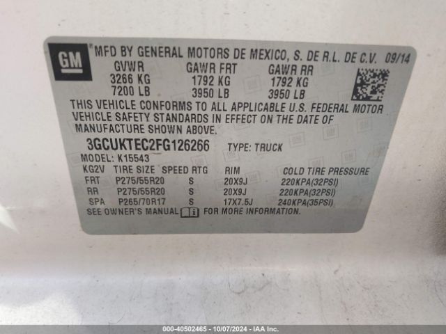 3GCUKTEC2FG126266 Chevrolet Silverado 1500 High Country