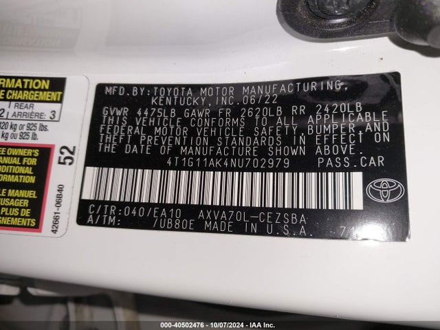 4T1G11AK4NU702979 Toyota a25a-fks