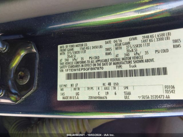 1FTEW1EP5GFB97870 Ford F-150 Xlt