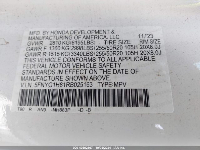 5FNYG1H81RB025163 Honda Pilot Elite