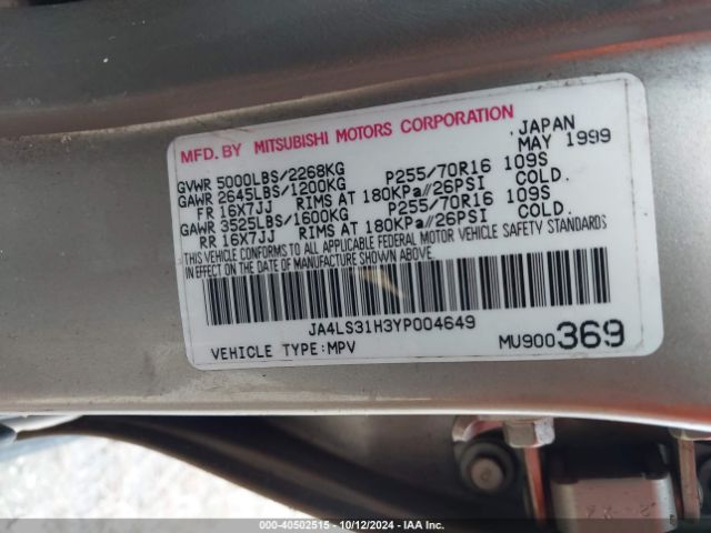 2000 MITSUBISHI MONTERO SPORT JA4LS31H3YP004649 Photo 8