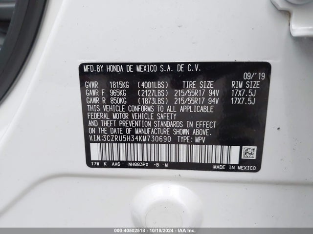 Honda HR-V LX 2019 3CZRU5H34KM730690 Image 9
