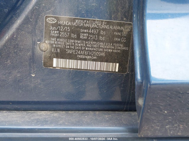 Hyundai SONATA SE 2015 5NPE24AF6FH250946 Image 9