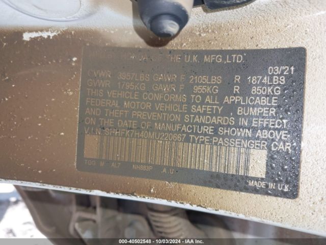 SHHFK7H40MU220667 Honda Civic Sport