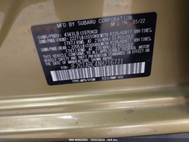 JF2GTABC4NH216771 Subaru Crosstrek