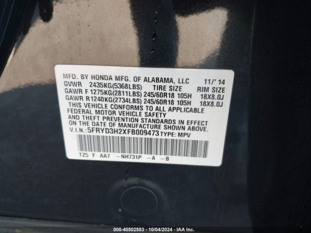 5FRYD3H2XFB009473 Acura MDX