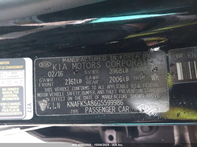 KNAFK5A86G5599986 KIA FORTE LX