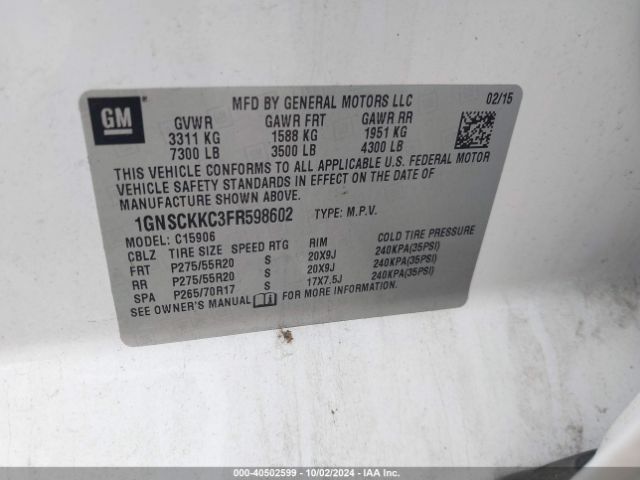 1GNSCKKC3FR598602 Chevrolet Suburban 1500 Ltz