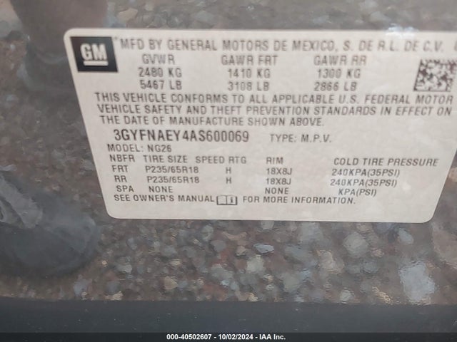2010 CADILLAC SRX 3GYFNAEY4AS600069 Photo 8