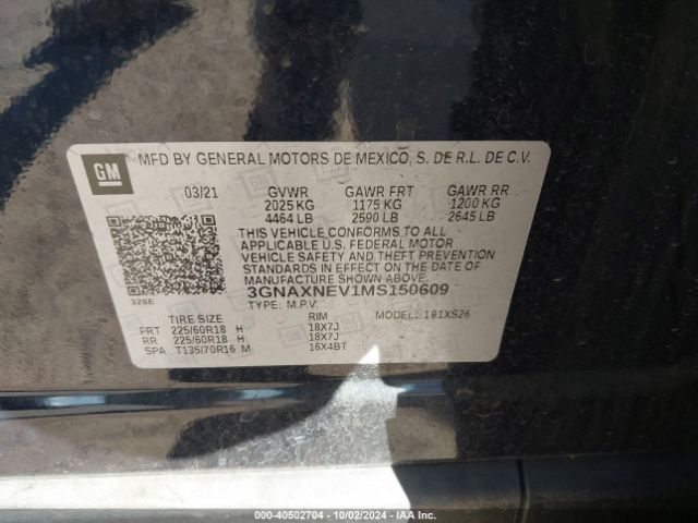 3GNAXNEV1MS150609 Chevrolet Equinox Fwd Premier