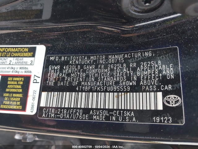 Toyota CAMRY SE 2015 4T1BF1FK5FU095559 Image 9