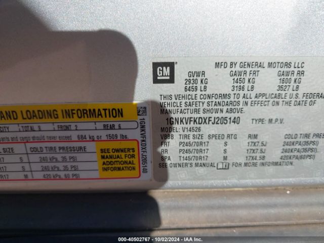 1GNKVFKDXFJ205140 Chevrolet Traverse Ls