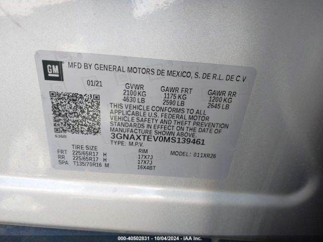 3GNAXTEV0MS139461 Chevrolet Equinox Awd 2fl