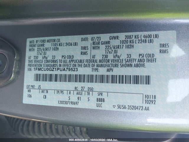 Ford Escape Active 2023 1FMCU0GZ1PUA79523 Image 9