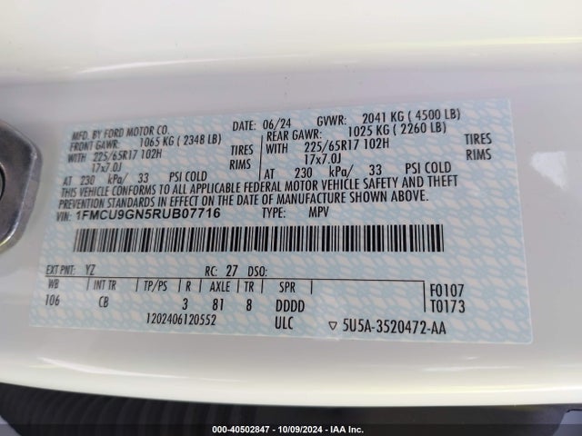 Ford Escape Active 2024 1FMCU9GN5RUB07716 Image 9