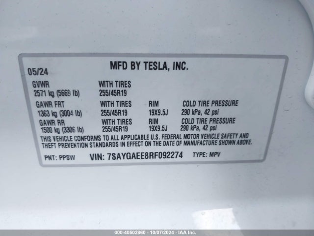 2024 TESLA MODEL Y 7SAYGAEE8RF092274 Photo 8