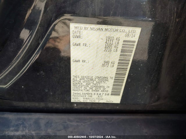 Nissan Altima 2.5 S 2015 1N4AL3AP8FN334738 Image 9