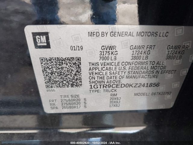 1GTR9CED0KZ241856 GMC Sierra 1500 Elevation
