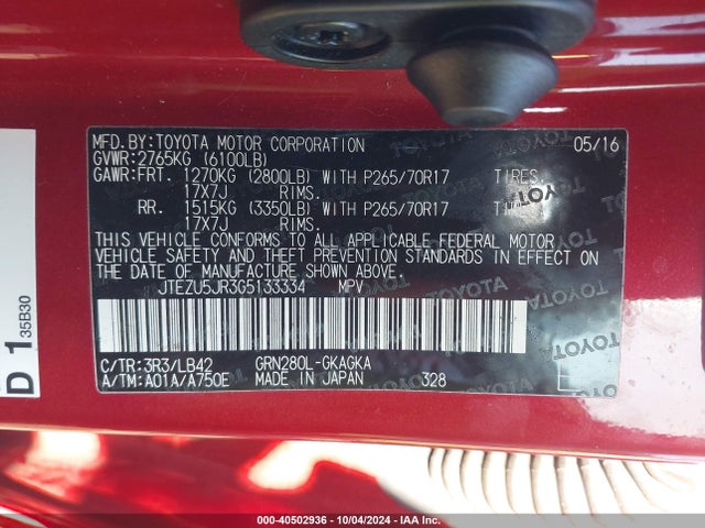 Toyota 4runner Sr5 Premium 2016 JTEZU5JR3G5133334 Image 9